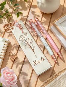 Personalized Ballpoint Pen Set With Faux Leather Pen Case, Customizable Engraved Pen Case, Women's Gift | Teacher's Birthday Gift - Sets - View 2