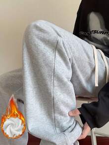 男士休閒運動長褲，抽繩彈性腰頭設計，寬鬆版型運動褲，日常穿著，男士冬季戶外運動慢跑褲 - 淺灰色 - 查看 8