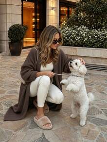 Women's New Autumn/Winter Knitted Long Cardigan, Casual Daily Commute, College, Travel - Flower Coffee - View 3