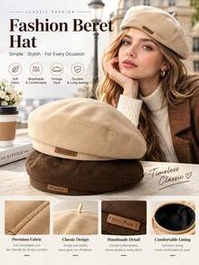 Maillard Style Beret Hat Women's Autumn/Winter Japanese Retro Multi-Functional Letter Design Face-Shaping Octagonal Pumpkin Hat (Due To Lighting, The Actual Product May Have Slight Color Difference From The Image) - Multi-color - View 2