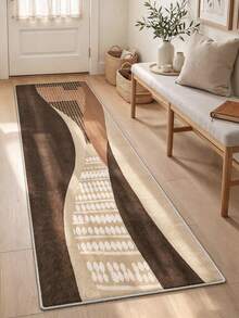 1pc Minimalist Geometric Line Print Pattern, Simple Long Runner Rug, Easy To Clean Long Runner Carpet, Suitable For Kitchen, Dining Room, Hallway, Corridor And Other Indoor Spaces, All Season Use - Brown - View 13