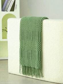 1pc Knitted Solid Color Bubble Yarn Blanket, Suitable For Bed, Sofa, Air-Conditioning, Nap, Office - Bubble Towel Olive Green - View 5
