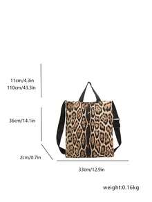 Vintage Leopard Print Tote Bag, Large Capacity Handbag, Fashionable Personalized Adjustable Wide Strap, One Shoulder Crossbody Commuter Bag - Multicolor - View 3