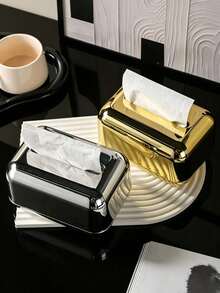 1pc Luxury Vintage Electroplated Tissue Box, Creative Desktop Storage Organizer For Home Living Room - Multicolor - View 6