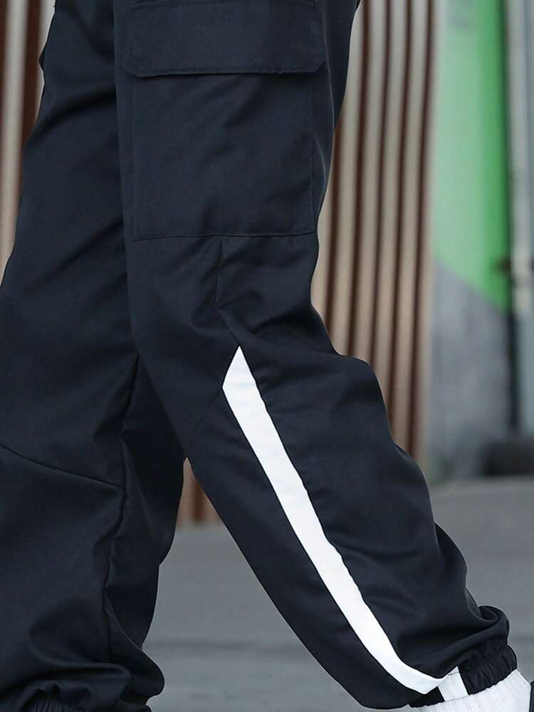 Tween Boys All-Season Casual Fashion College Colorblock Patchwork Jogger Pants - Black - View 4