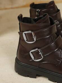 1 Pair Kids Unisex Tassel Boots, Girls Side Zipper Thick Sole Non-Slip Vintage Western Ankle Boots - Brown - View 6