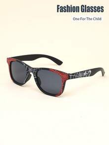 1 Pair Unisex Kids Square Frame Spider Web Cartoon Pattern Classic Retro Casual Fashion Glasses Suitable For Daily Wear, Vacation, Holiday And Party - A - View 7