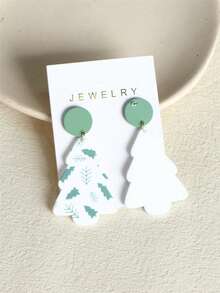 1 Pair Women's Christmas Light Green Christmas Tree Print Clay Texture Acrylic Holiday Party Long Earrings - Multicolor - View 3