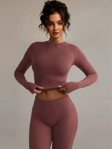 XLLAIS Women's High Elasticity Slim Fit Casual Long Sleeve T-Shirt, Suitable For Autumn, Winter And Spring - Light Chestnut - View 1