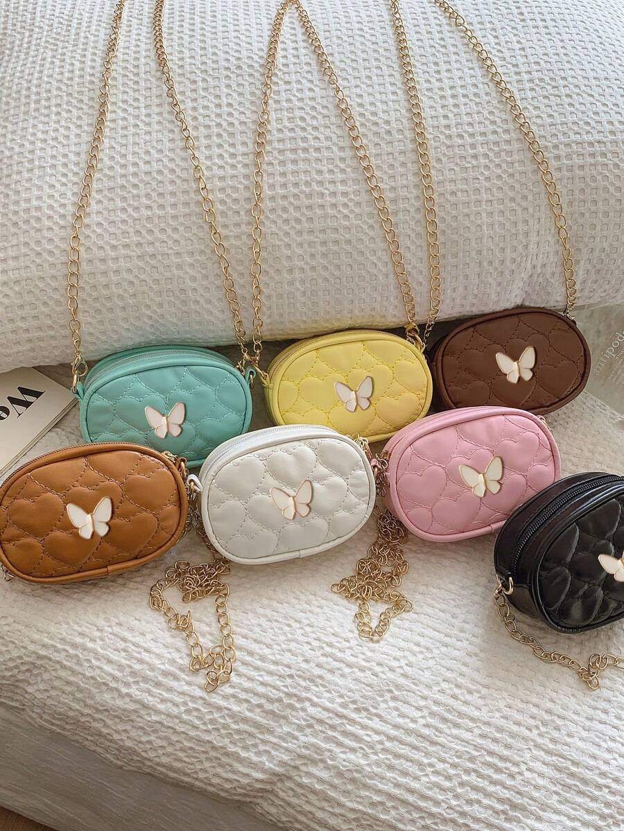 Heart Quilted Butterfly Mini Oval Crossbody Bag, Sweet Multi-Color Chain Purse For Girls, Coin Pouch Accessory - A - View 1