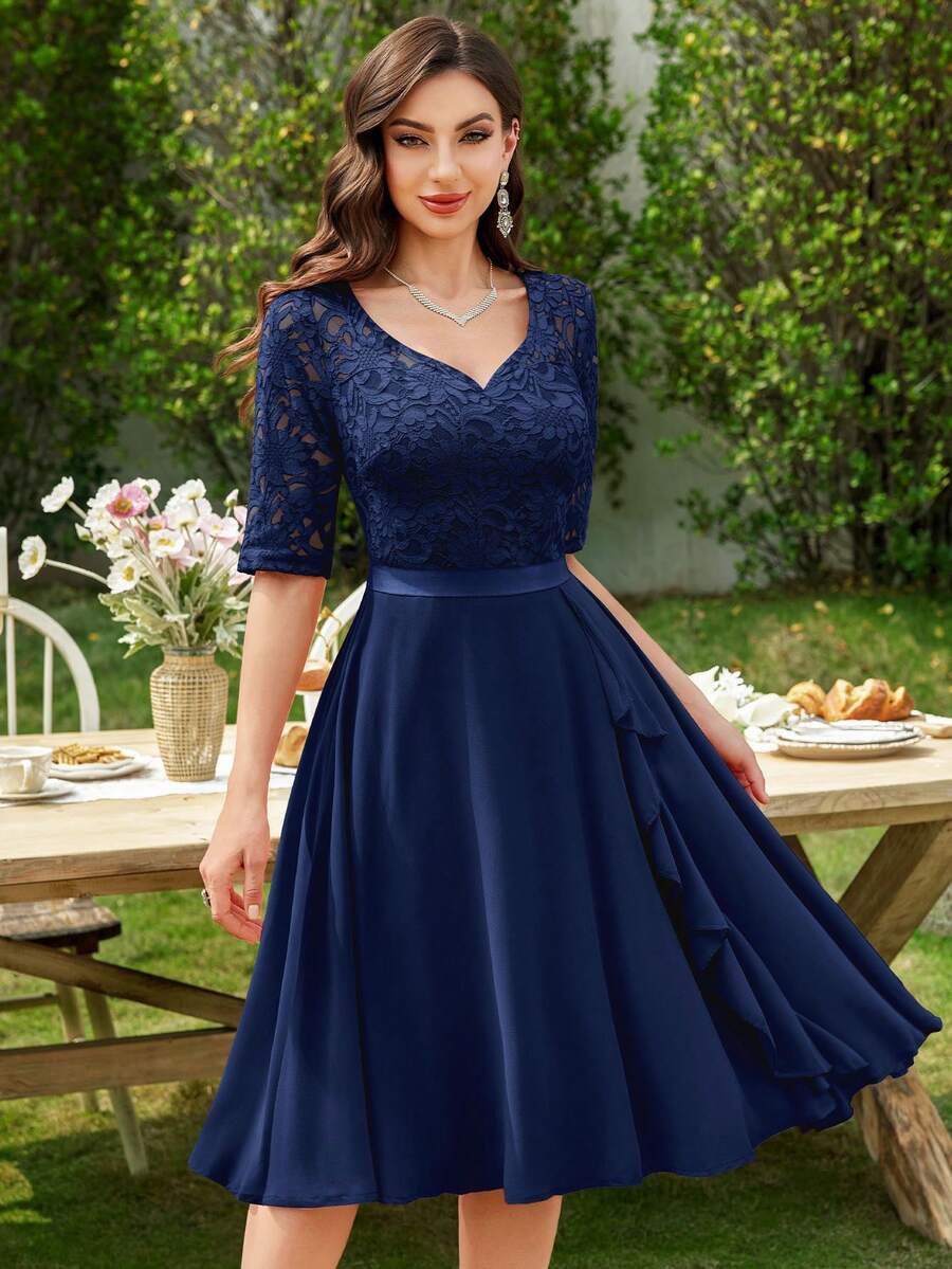 MIUSOL Sweetheart Neckline Floral Lace Ruffle Semi-Formal Party Dress, Homecoming Dance Dress, Suitable For Birthday, Wedding Guest, Dinner Elegant
