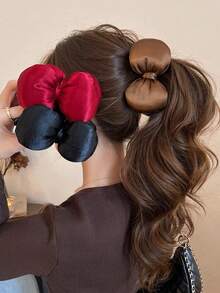 1pc Puffy Satin Bow Scrunchie Set, Red Brown Black Solid Color Hair Bands, Ladies Elegant Ponytail Hair Accessories - Multicolor - View 13