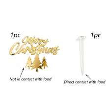 1pc/3pcs/6pcs/Set Merry Christmas Cake Topper Mirror Acrylic Letter Decor Christmas Tree Snowflake Bell Sign Hanging Ornament Holiday Winter Party Cake Decoration - Multicolor - View 13