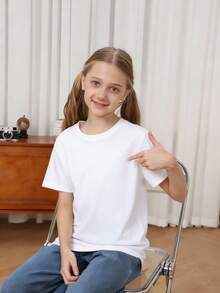 Teen Girl Turtle & Alphabet Print Round Neck Short Sleeve T-Shirt, Casual Summer Top - White - View 2
