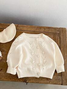 Spring/Autumn New Girls' Clothing, Girls' Knitted Cardigan, Princess Style Leaf Crochet Jacket, Long Sleeve Sweater - Apricot - View 2
