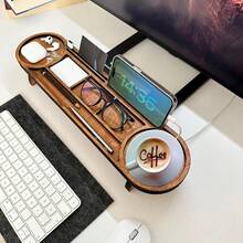1 Set Compact Wooden Desktop Organizer - Suitable For Holding Pens, Fashion Glasses, Phone And Keyboard Tray - Minimalist Design, Durable Wooden Office Accessory, Natural Style, Ideal Gift For Father's Day, Christmas And Birthday - Multicolor - View 8