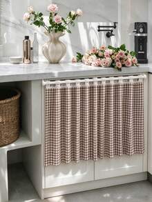 1 buah Tirai Setengah Dapur Motif Kotak-kotak Vintage Pedesaan Amerika Berwarna Putih dengan Renda Berongga, Cocok untuk Jendela Restoran, Kafe, Wastafel, Oven, dan Penutup Microwave sebagai Dekorasi. - Khaki - View 12