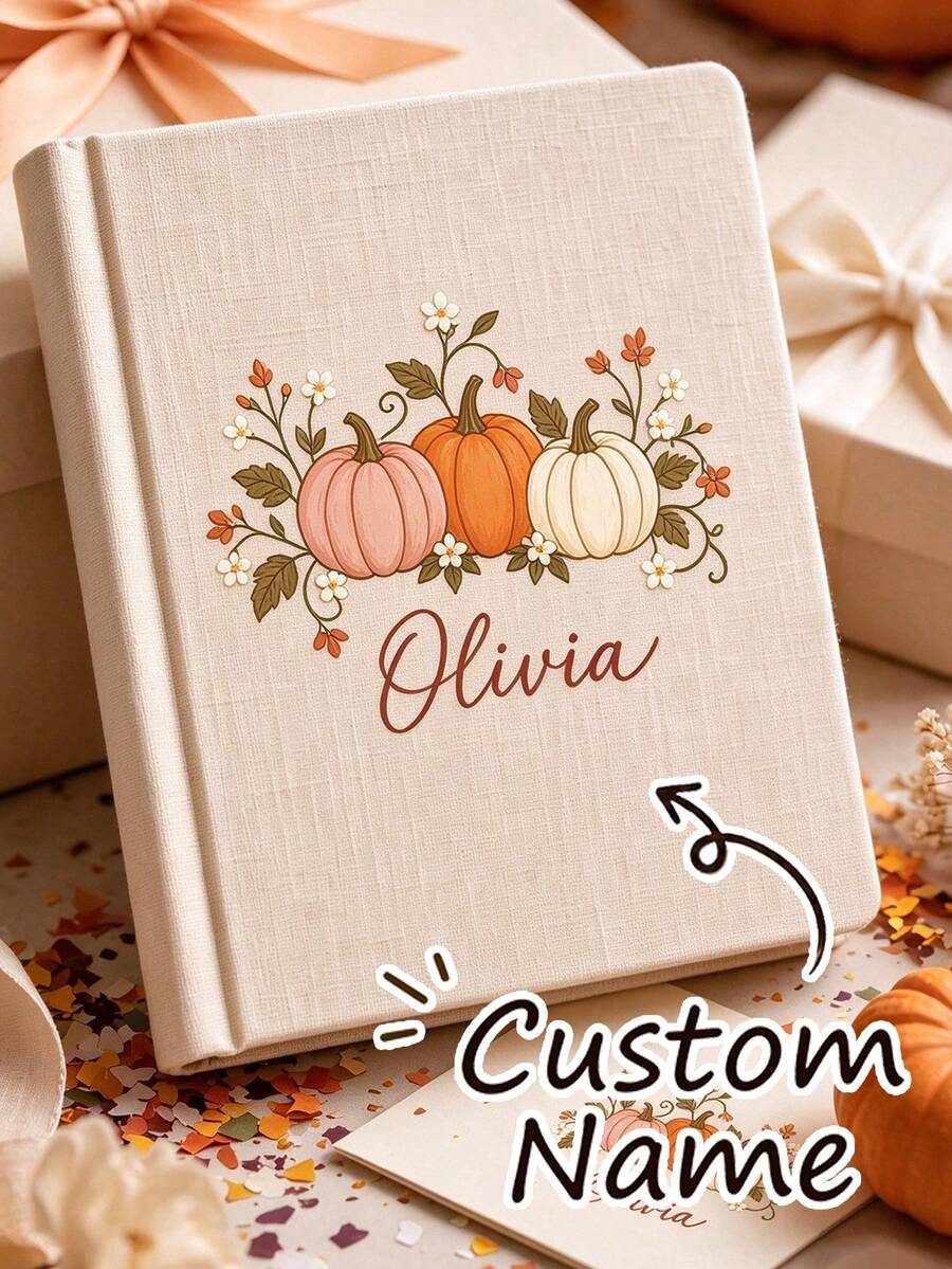 Personalized Photo Album, Linen Memorial Album, Soft Tone Pumpkin Pattern, Customized Commemorative Book, Suitable For Wedding, Family, Anniversary, Vacation, Birthday, Graduation Gifts - Multicolor - View 1