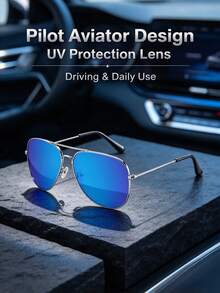 1 Pair Women Classic Aviator Sunglasses, Silver Metal Frame Blue Reflective Lens, Fashion Pilot Eyeglasses, Summer Travel Daily Wear - Multicolor - View 4
