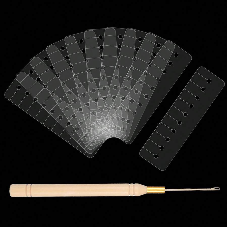 11 PCS Heat Shield Guards For Hair Extension, Multi-Hole Shield Spacers With Hook Pulling Needle, Clear Fusion Glue Protector Templates, Rectangular Shield Spacers For Hair Extension - Apricot - View 1