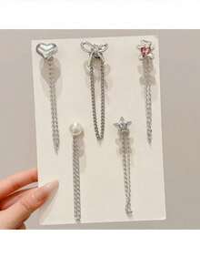 1/4/8pcs Multi-Function Clothing Clips, Metal Star Heart Bow Design, Shirt Hem Clips, Cute Decorative Pants Leg Clips, Clothing Accessories Chain Clips - Multicolor - View 13