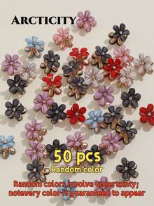 Arcticity 12pcs Mixed Color Alloy Crystal Flower Hair Clips Set, Delicate Small Flower Hair Pins, Suitable For Women - Multicolor - View 12
