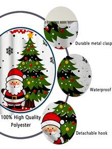 1/4pcs Winter Santa Claus Christmas Tree Pattern Shower Curtain Set, With 12 Hooks Waterproof Polyester Bath Curtain, Bathroom Curtain, Privacy, Thickened, Durable Quick Dry, 180*180cm Size, Christmas Bathroom Decor - A - View 13