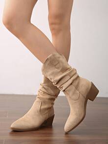 Autumn New Women's Low-Top Pointed Toe Curved Chunky High Heel Ankle Boots - Brown - View 10