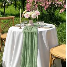 6 Pack Sage Green Cheesecloth Table Runner, Boho Gauze Table Runners, Rustic Semi Sheer Cheese Cloth Fabric For Wedding Party, Baby Shower, Birthday, Engagement, Farmhouse Dining Table Decor, Holiday Decorations, Romantic Wedding Centerpiece Decor - Sage Green - View 3