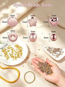 1 Box Approx. 2160pcs Gold Spacer Beads Set, DIY Jewelry Making Multi-Style Bracelet Beads (Gold, Silver, Rose Gold, KC Gold) - 24-slot CCB Multi-size Set - View 2
