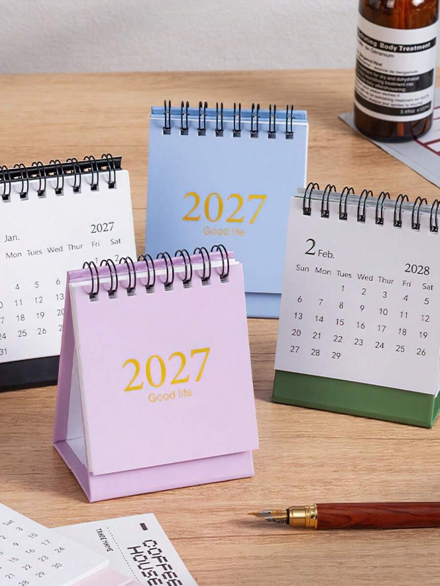 1pc Super Mini 2027 Calendar With Color Dot Stickers Simple Style Portable Size Planner Notepad Desk Accessories Office School Memo Board - Multicolor - View 1