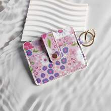 1pc Floral PU Leather Card Holder, Wavy Edge Design, Multi-Slot Storage Structure, With Metal Key Ring And Snap Closure, Portable Card Sleeve For Bank Cards, Access Cards, ID Cards, Compact And Lightweight Daily Card Organizer - Multicolor - View 10