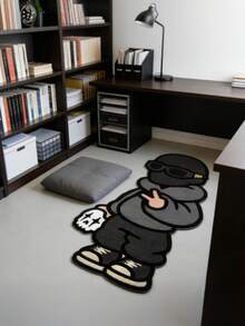 Velvet Cool Masked Figure Irregular-Shaped Rug For Bedroom Bedside Decoration, Quirky Black And Gray Series For Living Room Sofa Area, Plush Mat In Dark Style, - Multicolor - View 1