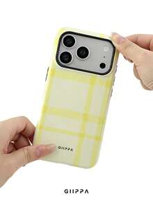 GIIPPA 1pc Light Yellow Asymmetrical Grid Pattern Design Phone 17 Pro Max Phone Case, Compatible With Phone 16 Pro Max, 15 Pro Max, 14 Pro Max, Korean Style High-End Fashionable And Fun Phone Case, Suitable For 11/12/13/14/15/16 Pro Max Plus, Elegant Design For Men And Women, Perfect Gift For Girlfriend On Christmas, Valentine's Day, Easter, Wedding Season And Birthday! - Yellow - View 6