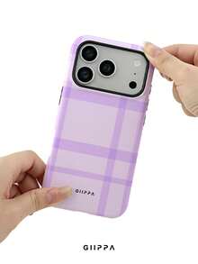 GIIPPA 1pc Light Purple Asymmetrical Grid Pattern Design, Phone 17 Pro Max Phone Case, Compatible With Phone 16 Pro Max, 15 Pro Max, 14 Pro Max, Korean Style High-End Fashion Fun Phone Case, Suitable For 11/12/13/14/15/16 Pro Max Plus, Elegant Design For Men And Women, Perfect Gift For Girlfriend On Christmas, Valentine's Day, Easter, Wedding Season And Birthday! - Mauve Purple - View 6
