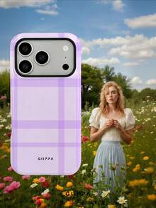GIIPPA 1pc Light Purple Asymmetrical Grid Pattern Design, Phone 17 Pro Max Phone Case, Compatible With Phone 16 Pro Max, 15 Pro Max, 14 Pro Max, Korean Style High-End Fashion Fun Phone Case, Suitable For 11/12/13/14/15/16 Pro Max Plus, Elegant Design For Men And Women, Perfect Gift For Girlfriend On Christmas, Valentine's Day, Easter, Wedding Season And Birthday! - Mauve Purple - View 7