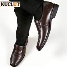 KUCLUT Men's Business Formal Shoes, Versatile Soft Sole Work Shoes, Korean Style Casual Slip-On Driving Shoes - Brown - View 5