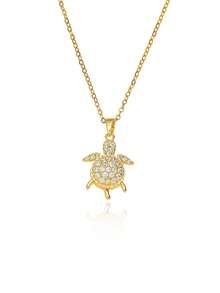 Gold Rotating Turtle Necklace And Adjustable Ring Set, Sparkling Rhinestone Turtle Women's Jewelry - Multicolor - View 4