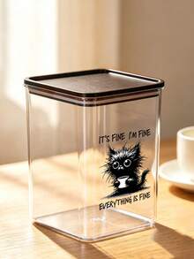 Cute Cat Coffee Pattern Transparent Sealed Coffee Storage Jar, Sealed Plastic Food Container, Large Capacity, Dustproof & Moisture-Proof, Kitchen Countertop Coffee Area Storage Box, Coffee Bar Decor, Kitchen Countertop Organizer, Coffee Lover Gift - Multicolor - View 2