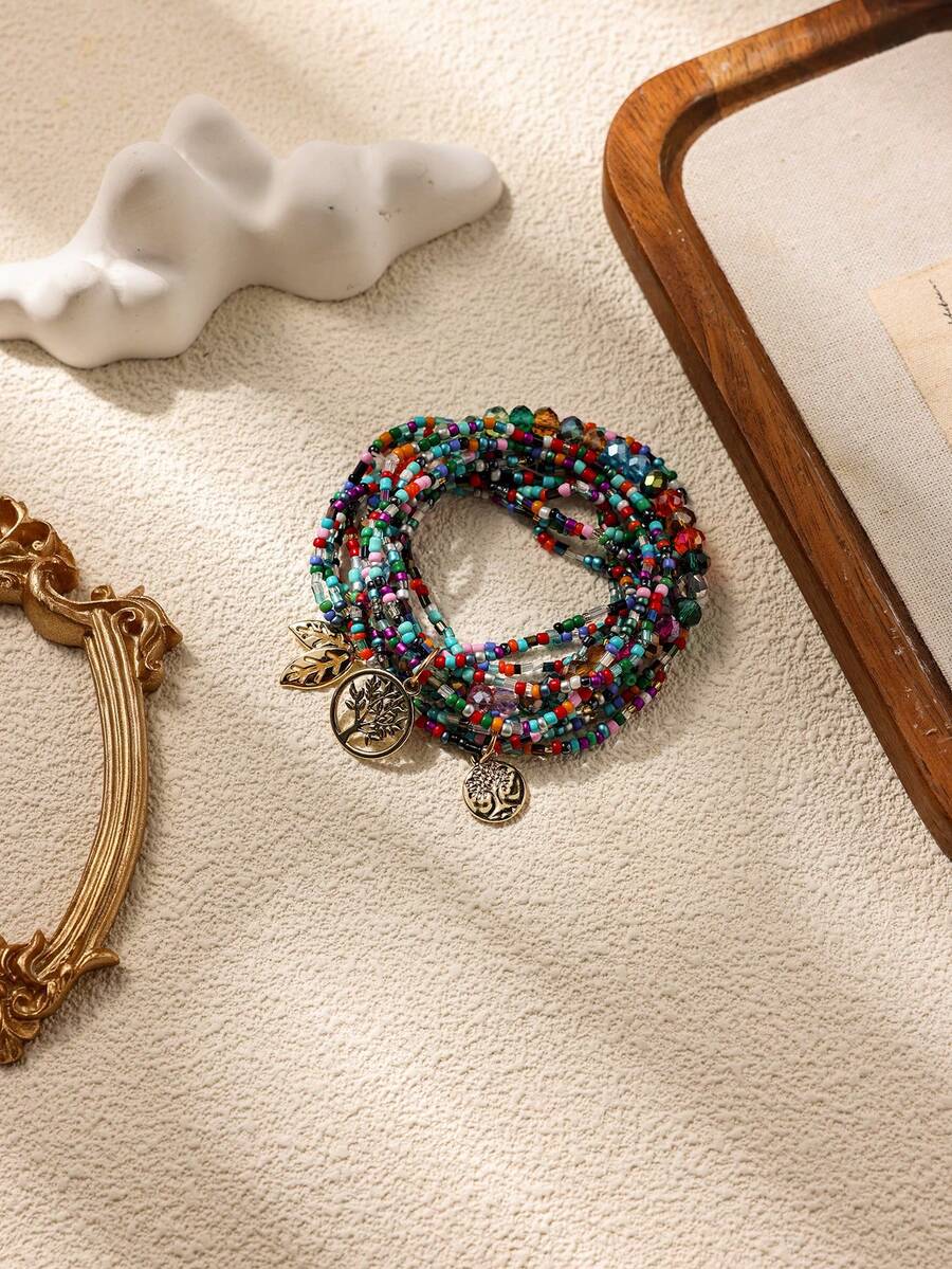 3pcs Tree & Leaf Charm Layered Bracelet - Multicolor - View 1