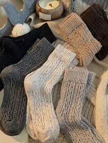 3/6 Pairs Random Women's Winter Solid Color Polka Dot Yarn Soft Palace Vintage Socks, Daily Versatile British Style - Multicolor - View 5