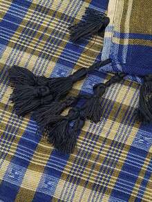1pc Geometric Pattern Contrast Color Arabic Men's Plaid Tassel Headscarf, Outdoor Windproof Desert Shawl, Head Wrap Large Scarf - Multicolor - View 7