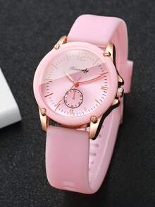 Women's Fashion Gentle Style Quartz Watch, Silicone Strap Single-Eye Digital Scale Dial Quartz Wristwatch, Gift For Girlfriend (1pc/Set) Watch Box Not Included - Pink - View 6