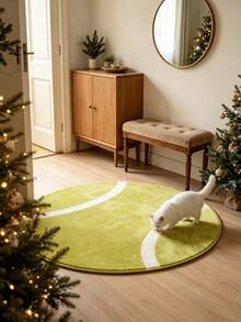 1pc 2026 New - Fresh Green Tennis Ball Shaped Round Rug, Living Room Sofa Decor Mat, Sports Style Fun Plush Carpet, Vibrant Home Decor, Creative Ball Pattern Round Rug, Home Gift, Decorative Carpet, Washable Rug, Indoor Round Mat, Fan Boy Room Gift - Multicolor - View 7