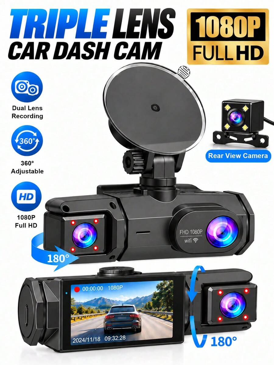 Kamera Dasbor Lensa Ganda HD 1080P (Depan dan Belakang) dengan Layar IPS 2 Inci, Sudut Pandang Lebar Depan 170° dan Sudut Pandang Lebar Belakang 140°, Sistem Bantuan Mengemudi ADAS, Sensor G, Perekaman Berulang, Penglihatan Malam, dan Mode Parkir 24 Jam – Kartu SD Tidak Termasuk