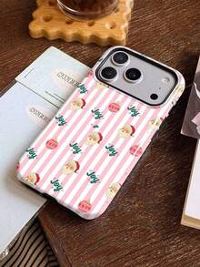 1pc 2 In 1 Film Phone Case With Pink Stripe Santa Hat Christmas Pattern,Compatible With IPhone 18 Pro Max 17 Pro Max 16 Pro Max 15 Pro Max 14 Pro Max & 11/12/13/14/15/16/17/18 Pro/Plus - Multicolor - View 3