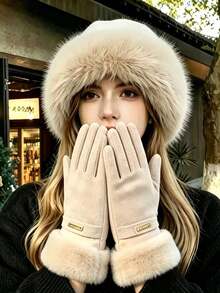 3pcs Women's Winter Faux Fur Hat, Scarf, Gloves Set, Windproof & Warm Bucket Hat, Suitable For Outdoor Use, Christmas, Autumn/Winter Gift - Multicolor - View 25