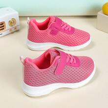 Girls' Mesh Athletic Shoes, Lightweight Hook And Loop Children's Running Shoes, Breathable Soft Sole Student Casual Kids' Shoes - Hot Pink - View 3