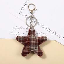 Korean Retro Plaid Fabric Heart Five Pointed Star Keychain Fashionable Versatile Bag Pendant Keychain Pendant - Multicolor - View 9