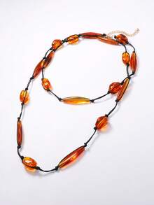 1pc Fashionable Autumn Vibe Personalized Design Transparent Texture Resin Geometric Handmade Woven Long Necklace For Women - Fashionable Long Necklace - View 4